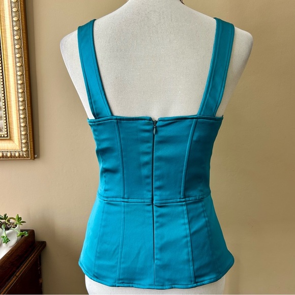 Walter Baker Turquoise Blue Satin Bustier Corset Peplum Tank Top Blouse Size 4 - Picture 4 of 8